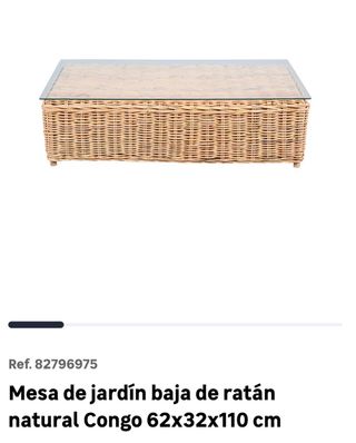 Mesa baja ratán cristal natural Congo