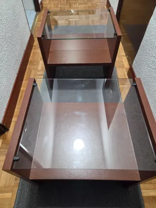 2 x 1 Mesitas de Noche Madera y Cristal