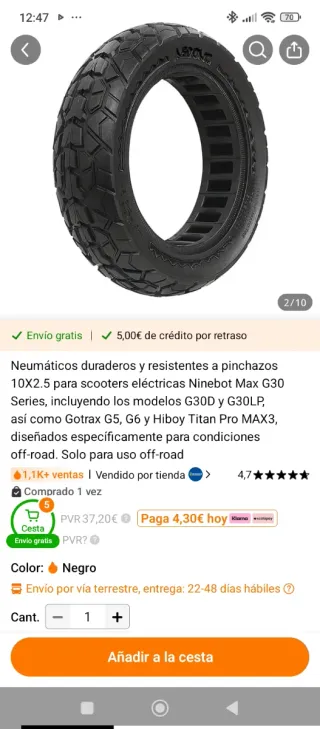 Neumático patinete anti pinchazos 10X2.5