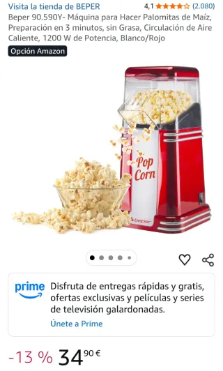Máquina de palomitas Beper roja