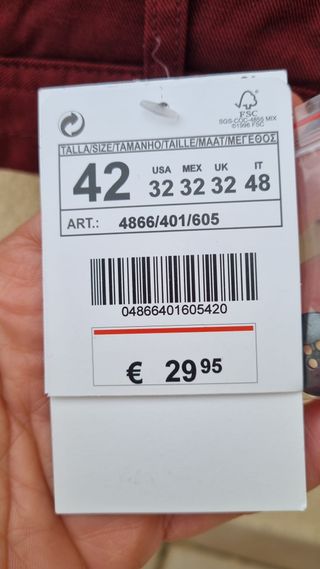 Pantalón ZARA MAN Granate Talla 42