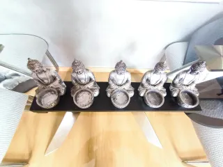 Portavelas 5 Budas Plata y Negro