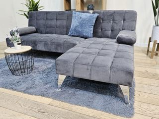Sofá Cama Chaiselongue Gris Terciopelo