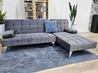Sofá Cama Chaiselongue Gris Terciopelo
