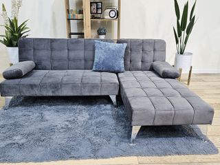 Sofá Cama Chaiselongue Gris Terciopelo