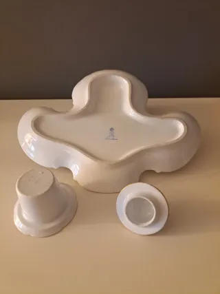 Tintero con bandeja antiguo porcelana pintado mano