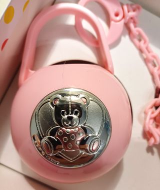 Porta ciuccio rosa con orsetto in argento