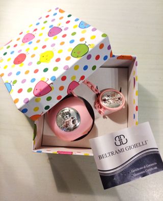 Porta ciuccio rosa con orsetto in argento