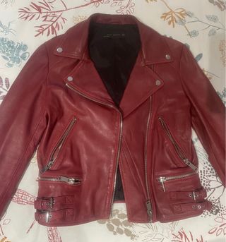 Cazadora Piel Zara Mujer Granate