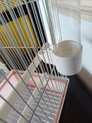 Jaula para pájaros rosa y plateada