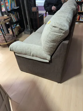 Sofá de 2 plazas tela beige y marrón