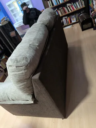 Sofá de 2 plazas tela beige y marrón