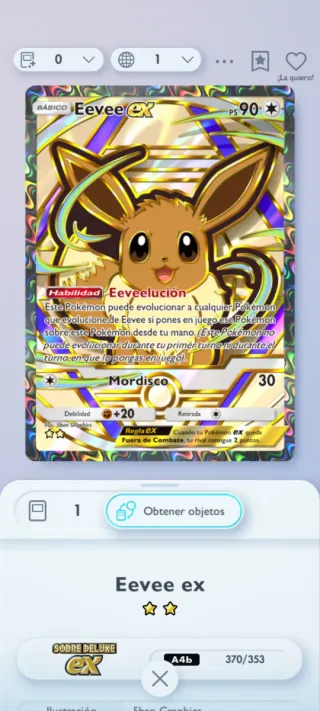 Carta pokemon de Eevee EX