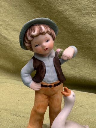 Figuras Niños y Gansos Porcelana Vintage