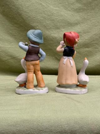 Figuras Niños y Gansos Porcelana Vintage