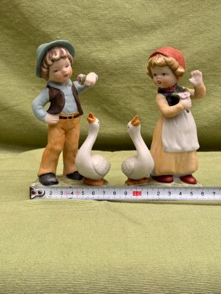 Figuras Niños y Gansos Porcelana Vintage