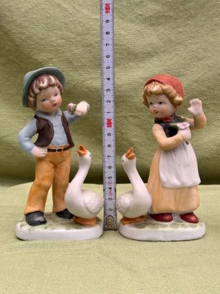 Figuras Niños y Gansos Porcelana Vintage