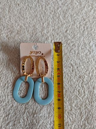 Pendientes grandes fiesta azul metal dorado largos