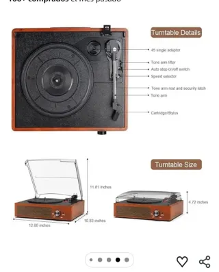 Tocadiscos Bluetooth Portátil 3 Velocidades