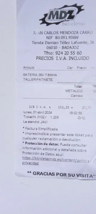 Batería Patín/Bici Eléctrica 25V