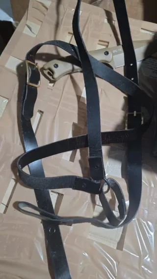 Giberne vintage cuoio nero doppie tasche WW2