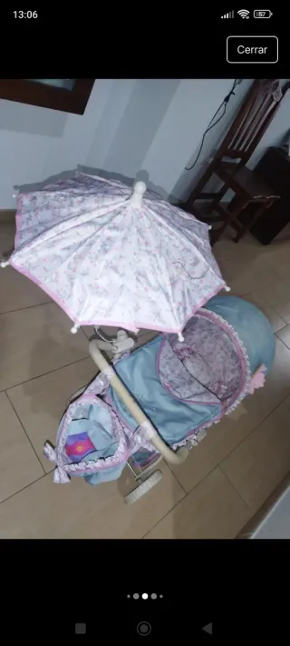 Cochecito de muñecas capota floral