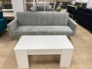 Sofá Cama Click Clack + Mesa Elevable Blanca NUEVA