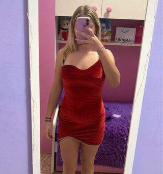 Vestito corto in velluto rosso