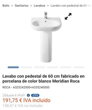 Lavabo con pedestal 60 cm