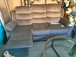 Sofá 3 plazas tela gris/marrón