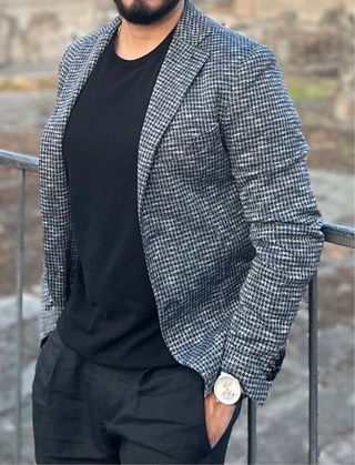 Blazer italiano hombre azul y gris