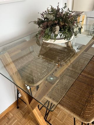 Mesa alta cristal y sillas (set)