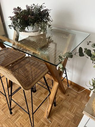 Mesa alta cristal y sillas (set)