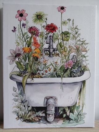 2 Cuadros Lienzo Baño Flores 34x25.5cm