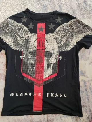 Camiseta Negra con Calavera y Alas,unisex