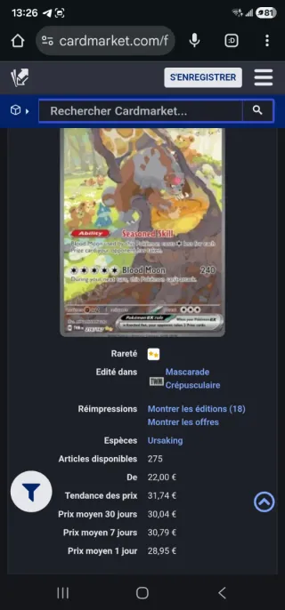 Ursaluna Luna Carmesí EX 216/167 (FR) + 9 Cartas