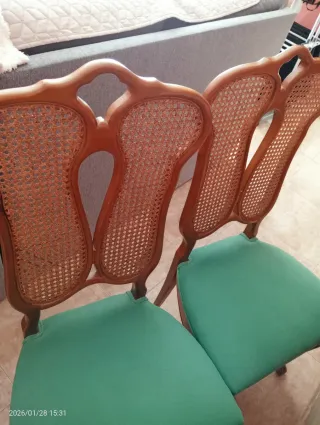 6 Sillas de Salón Madera y Rattan