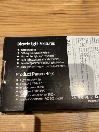 Luz Bicicleta USB Alta Brillo Carga Móvil