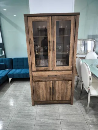 Vitrina Aparador Blanco Madera y Cristal