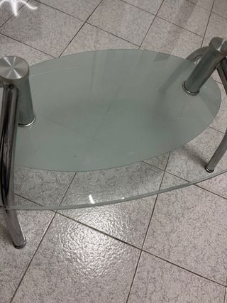 Tavolino Vetro e Acciaio Ovale