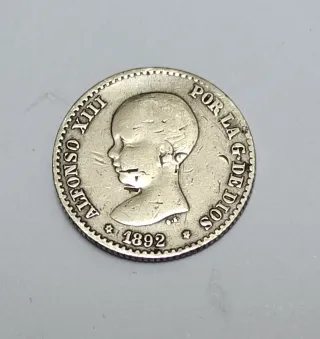 Moneda 50 céntimos Alfonso XIII 1892. Plata