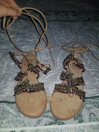 Sandalias étnicas mujer beige multicolor