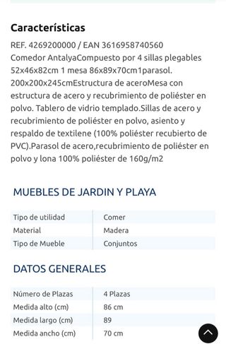 Comedor Antalya con toldo y 4 sillas