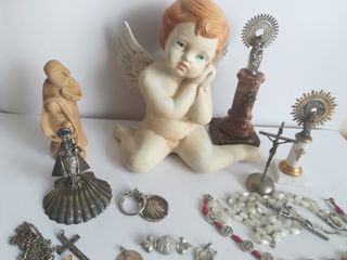 Lote Medallas Religiosas Porcelana Madera