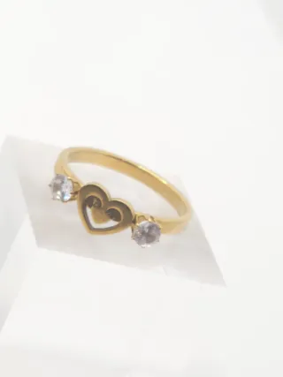 Anillo Corazón Baño Oro Circonita