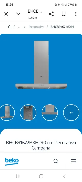 Campana extractora Beko plateada nueva