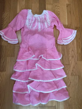 Vestido de sevillana infantil rosa lunares