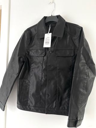 Chaqueta biker efecto piel negra Talla L