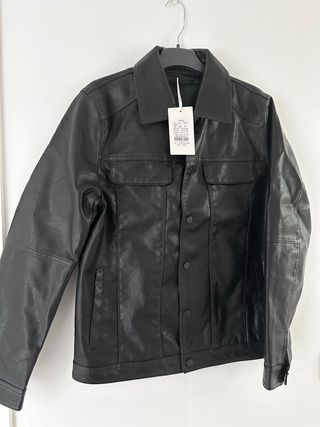 Chaqueta biker efecto piel negra Talla L