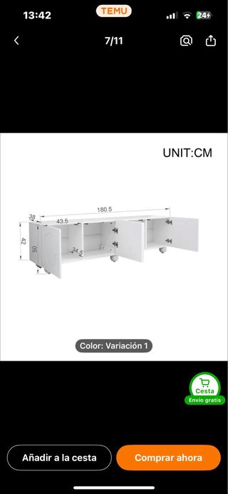 Mueble TV blanco. Falta 1 caja pequeña (puertas)